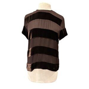 Jones New York Womens Brown & Velvet Stripe Short Sleeve Top Size 10